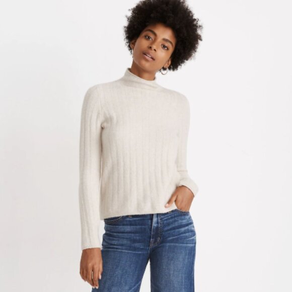 Madewell Evercrest Turtleneck Sweater in Coziest Yarn Heather Quinoa Size Medium - Picture 1 of 4